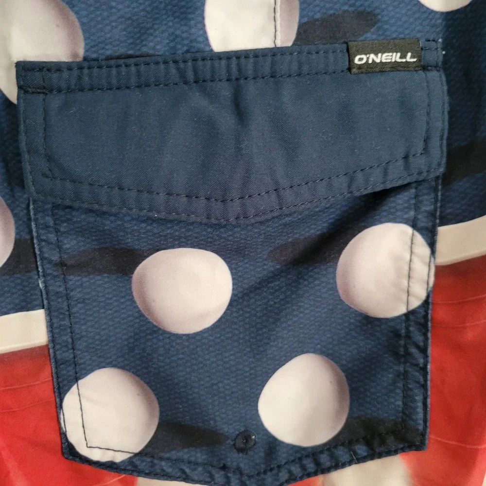 ONeill Hyperfreak Mens 28 Board Shorts Patriotic Red Solo Cup Beer Pong Murca